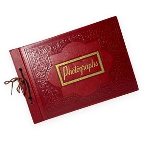 Vintage Red Cover Photograph Book With Black Paper Inside Embossed Preowned READ